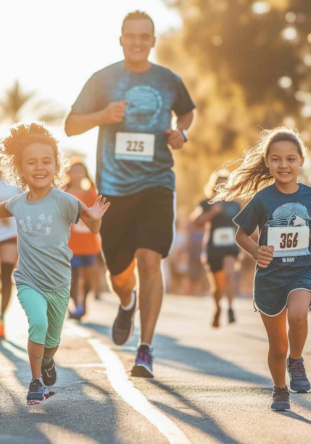 Família correndo uma maratona